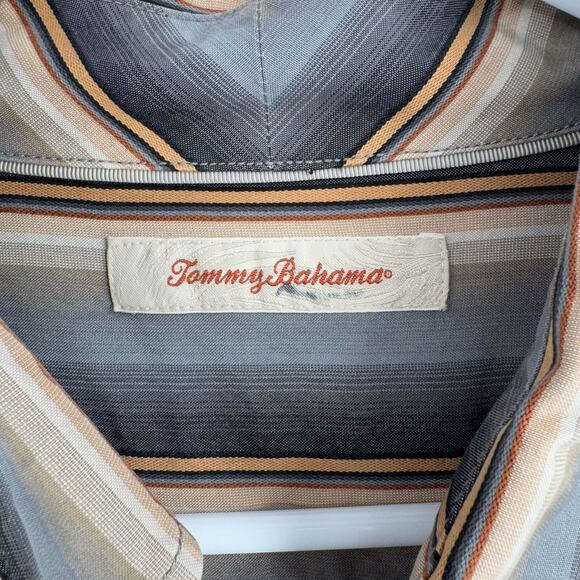 Tommy Bahama Silk Striped Long Sleeve Button Down Shirt Men's XL Blue/Beige/Gray - Picture 10 of 15